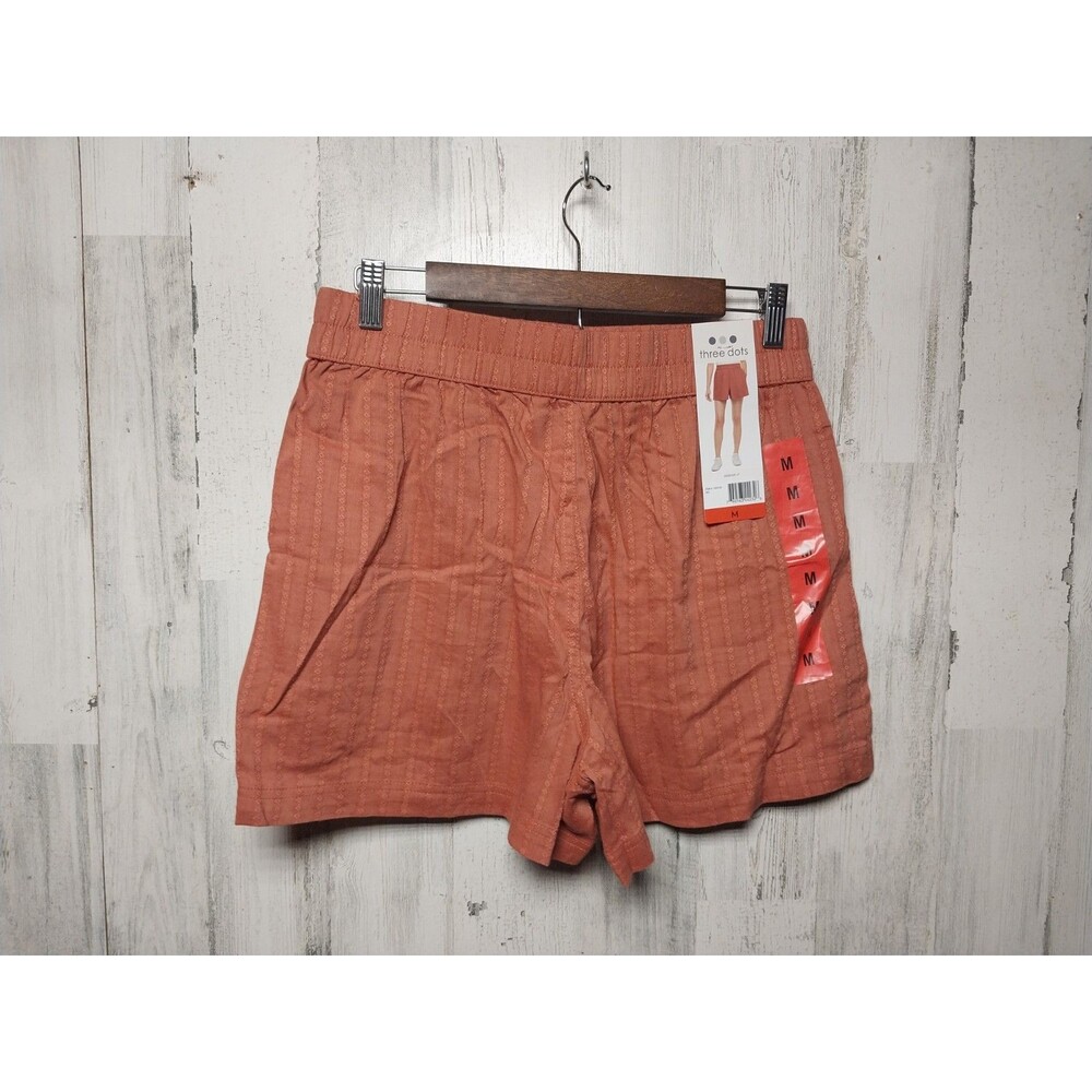 Three Dots Women's Medium Pull On Gauze Textured Stripe Shorts